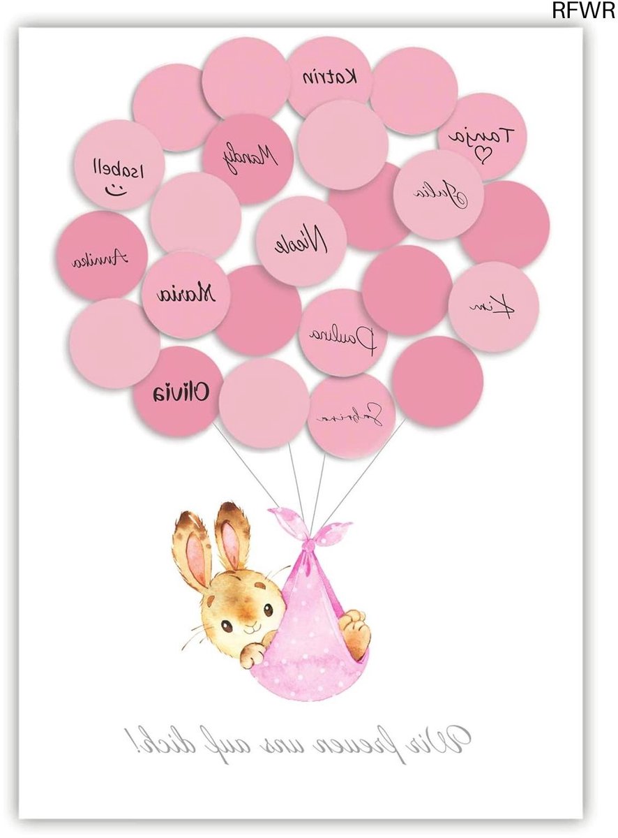  ® Gastenboek Alternatief Baby Shower Decoratie met Haas Motief - Beschrijfbaar Aandenken voor Meisjes