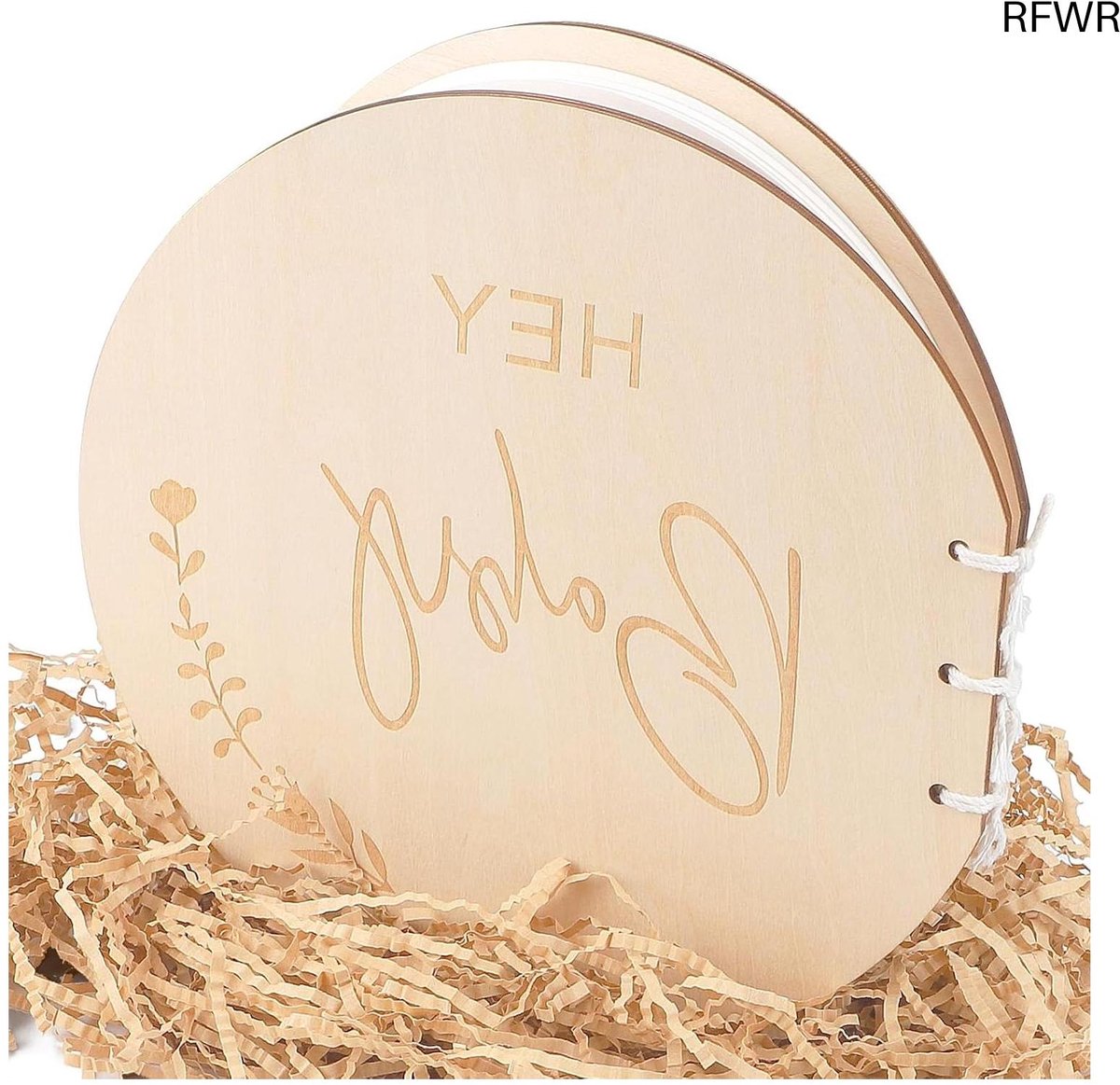  ® Gouden Baby Gastenboek met Houten Omslag - Uniseks Baby-Geboorteboek voor Babyshower en Toekomstige Ouders