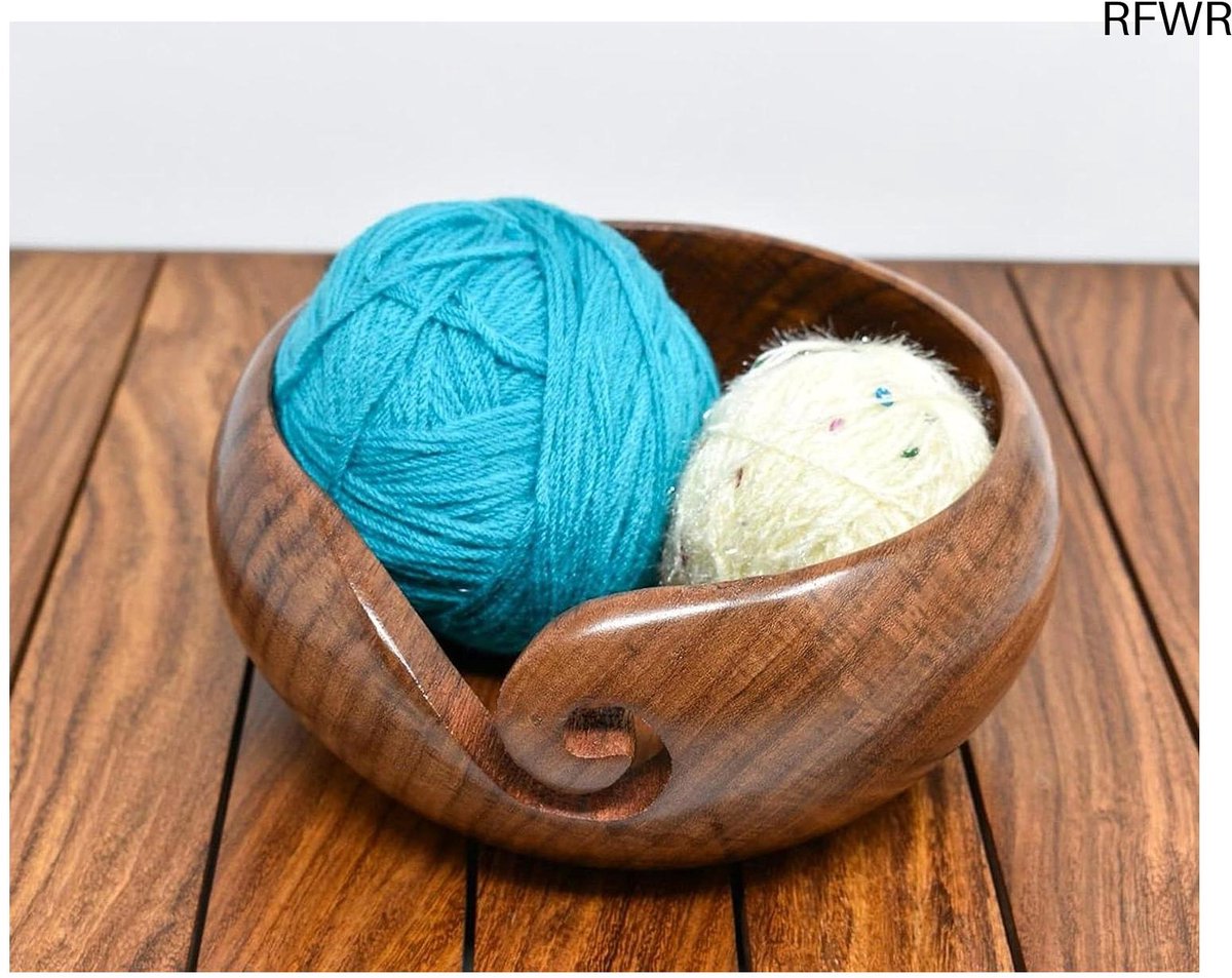 RFWR® Handgemaakte Grote Houten Garenkom met Elegant Ontwerp voor Breien en Haken