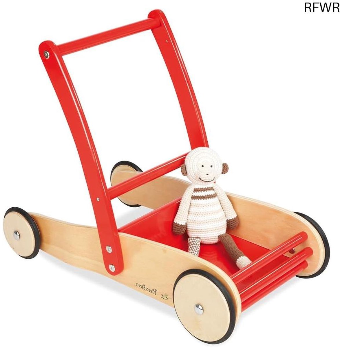  ® Houten Loopwagen Met Remsysteem Voor Kinderen 1-6 Jaar - Rood