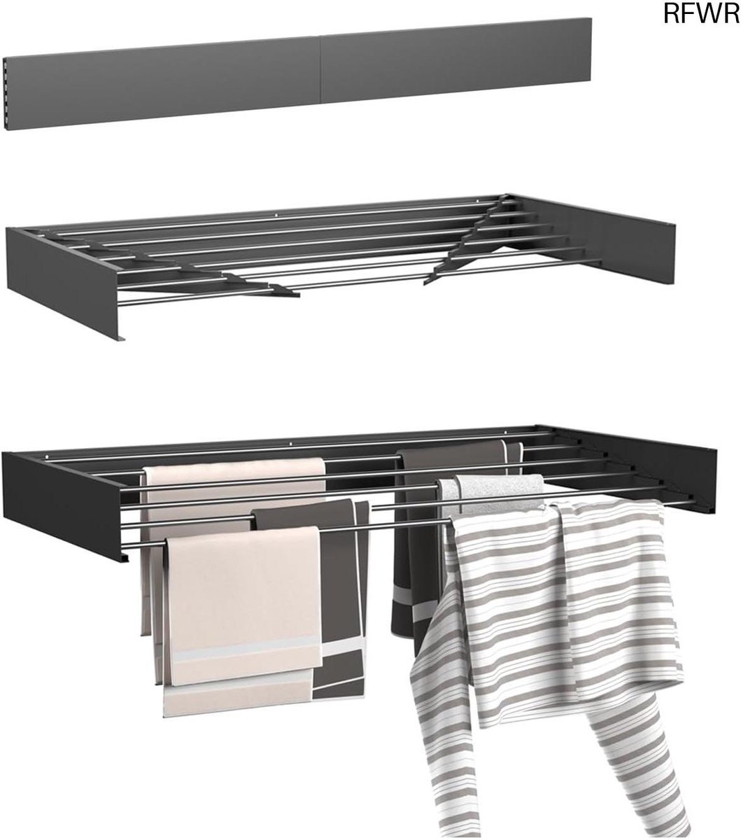  ® Inklapbaar Wanddroogrek - 100 cm - 6 Meter Drooglengte - Muurmontage Droogrek voor Binnen en Buiten - Zwart