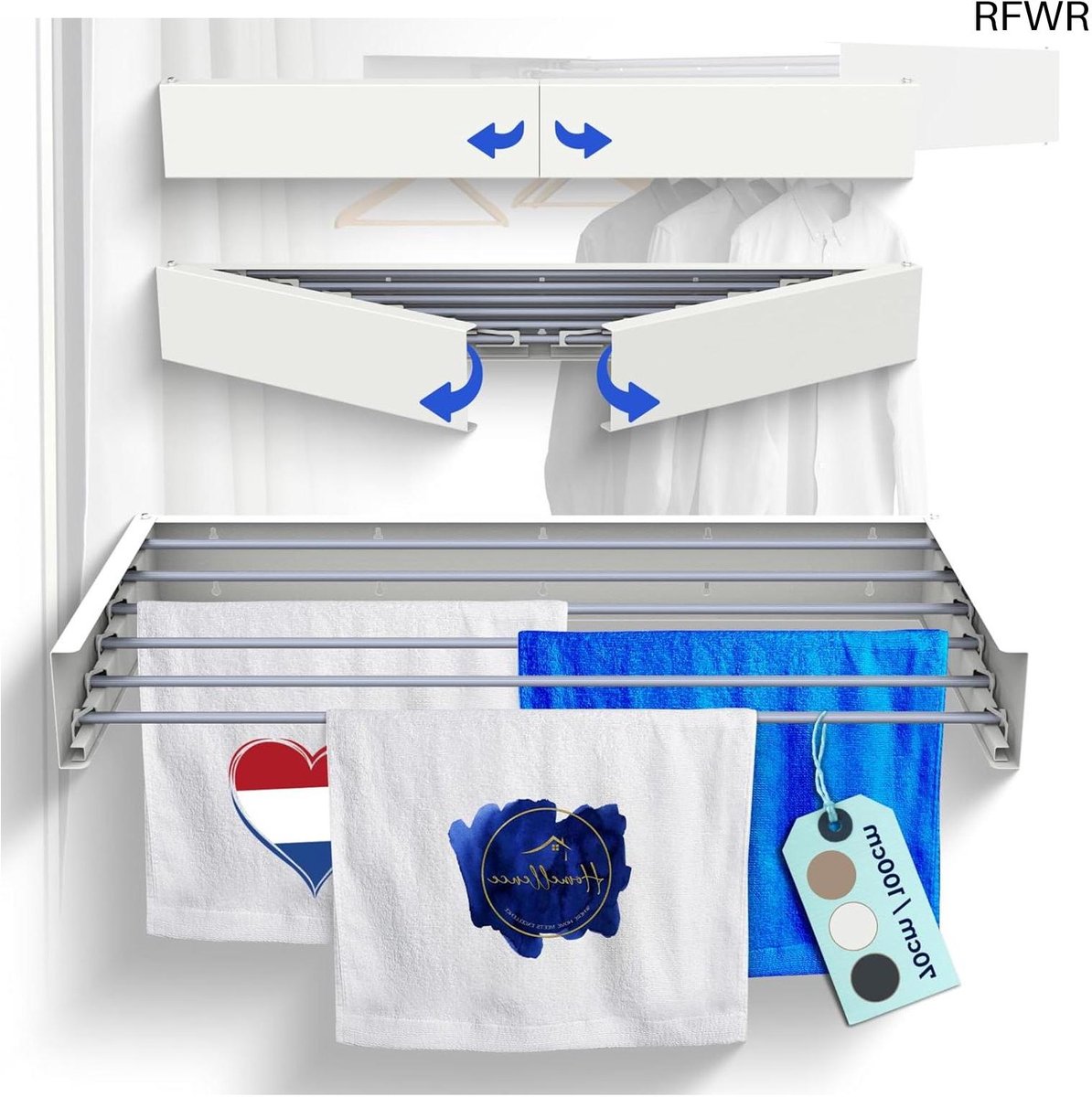  ® Inklapbaar Wanddroogrek - Elegant Ruimtebesparend Droogrek voor Wandmontage - Totale Drooglengte van 6 Meter