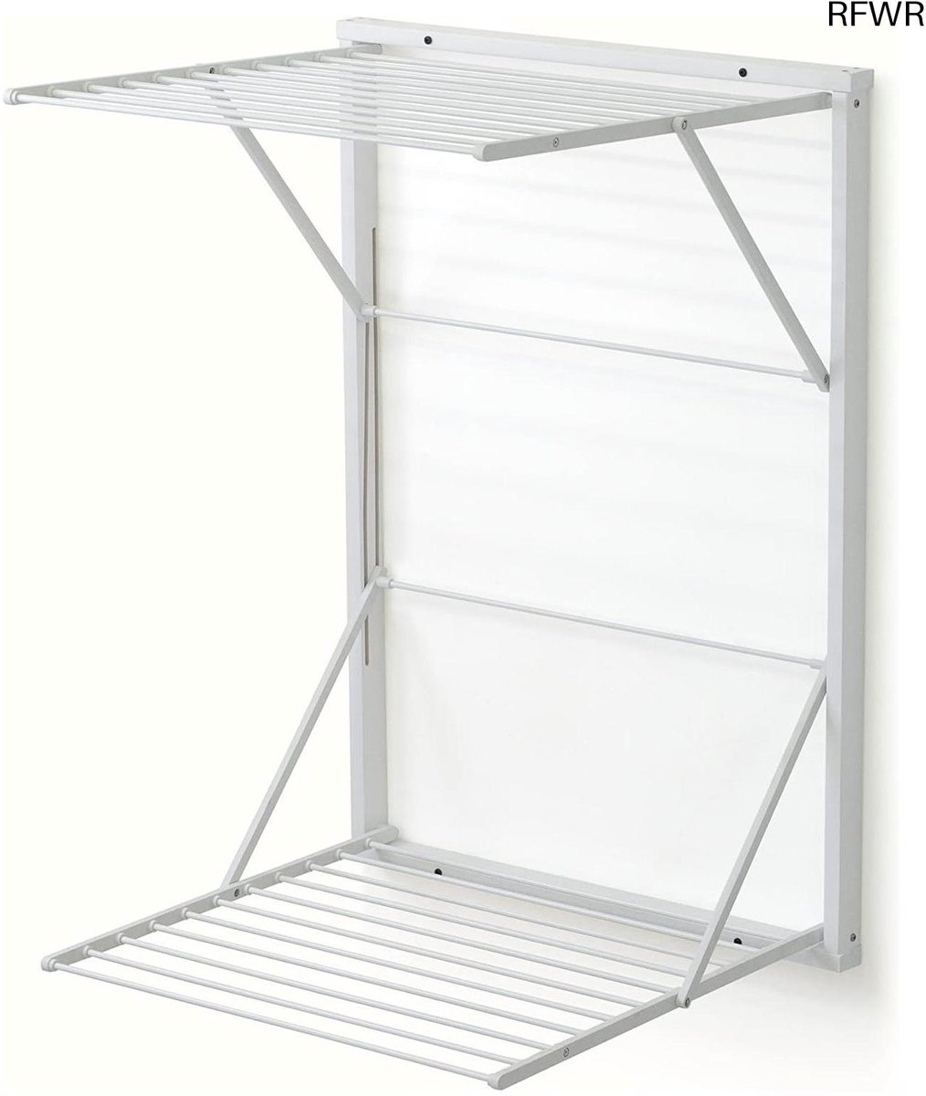  ® Inklapbaar Wanddroogrek 13 m - Koraal Hout, Wit Oppervlak - Ideaal voor Kleine Ruimtes