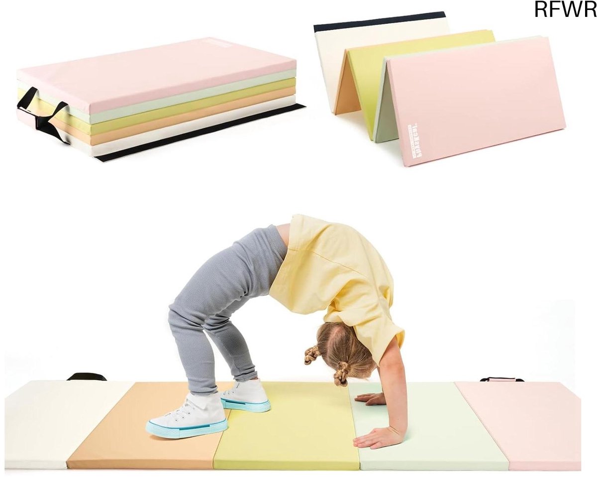 RFWR® Inklapbare zachte vloermat voor kinderen - 195 x 75 cm, gymnastiekmat, fitnessmat en speelmat met handgrepen