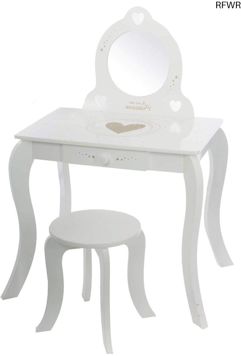  ® Kaptafel voor kinderen met spiegel en kruk - Wit
