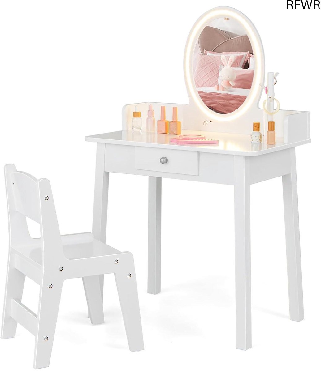  ® Make-uptafel voor kinderen met spiegel en ledverlichting - 2-in-1 bureau en kaptafel voor meisjes (3-8 jaar)