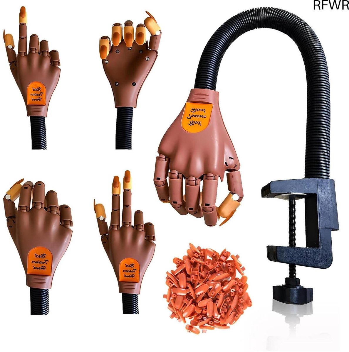  ® Oefenhand voor Acrylnagels met 100 Nageltips - Flexibele Nephand met Buigbare Gewrichten voor Beginners