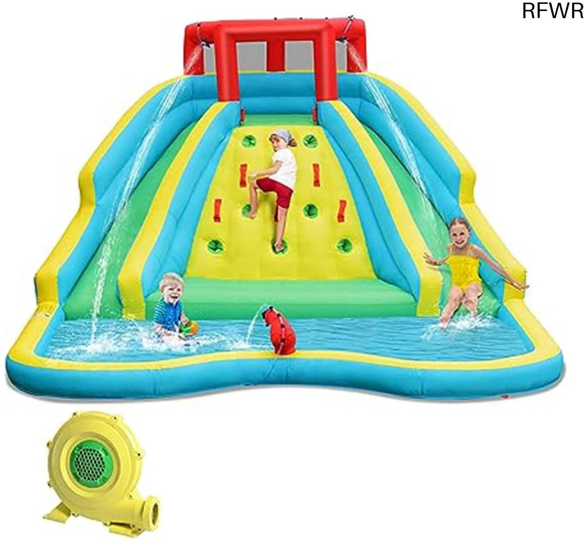  ® Opblaasbaar waterpark met glijbanen, klimwand en kinderbadje voor kinderen van 3-8 jaar