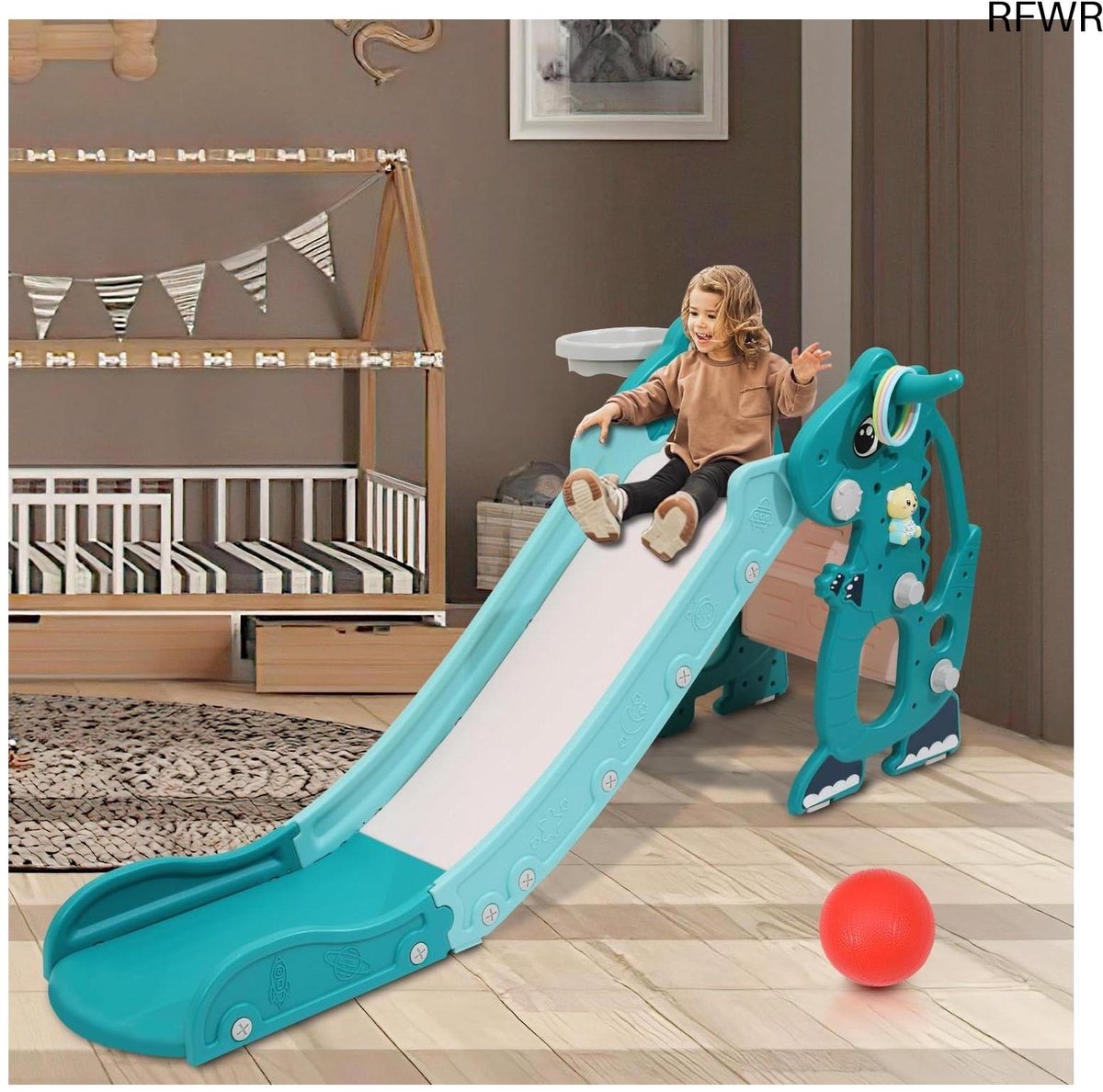  ® Opvouwbare Kinderglijbaan voor Binnen en Buiten - 4-in-1 Spelletjes voor Kinderen van 1-3 Jaar met Basketbalmand