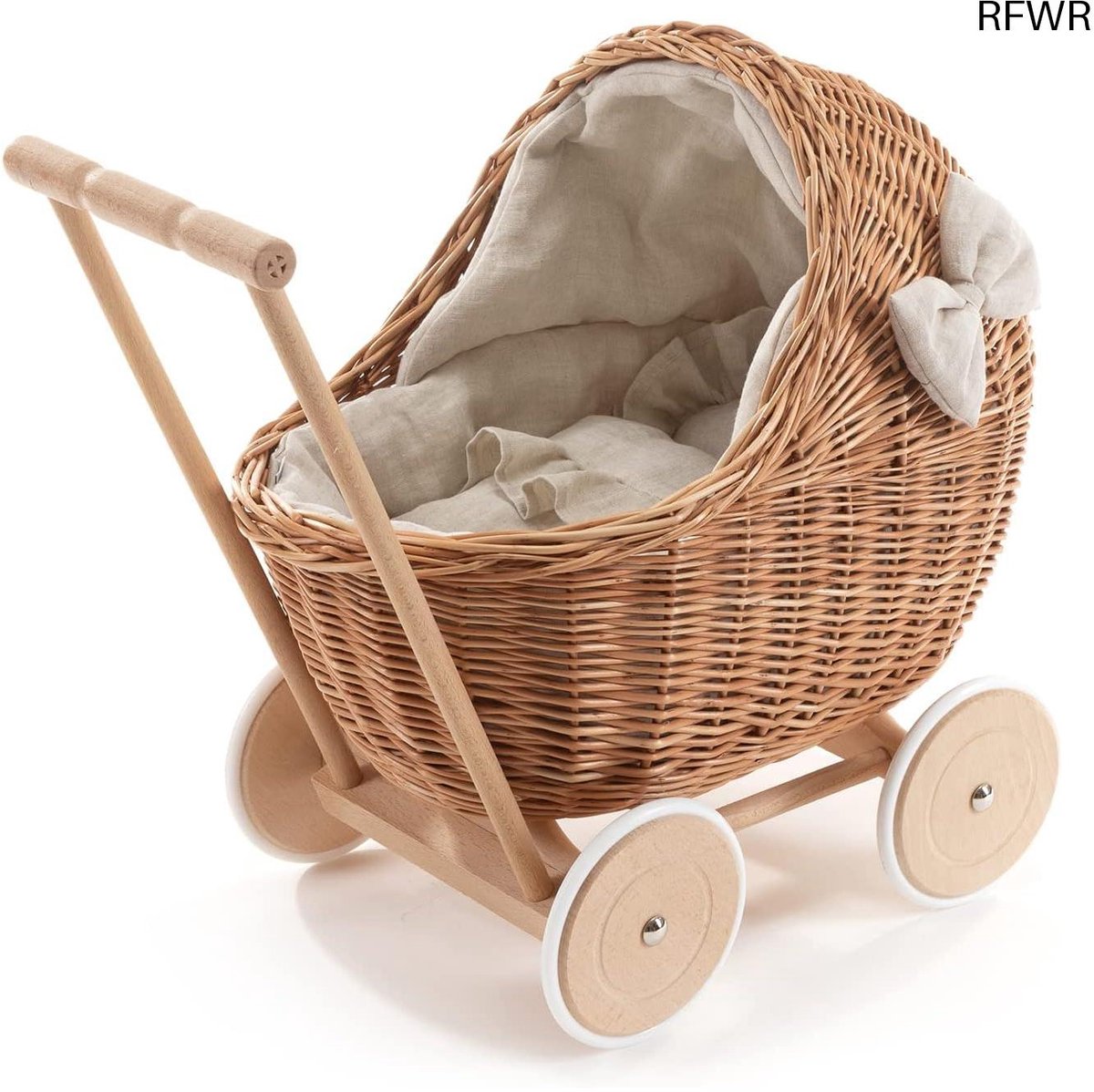  ®   van wilgentenen met linnen beddengoed - Natuurlijk kinderspeelgoed en kindercadeau