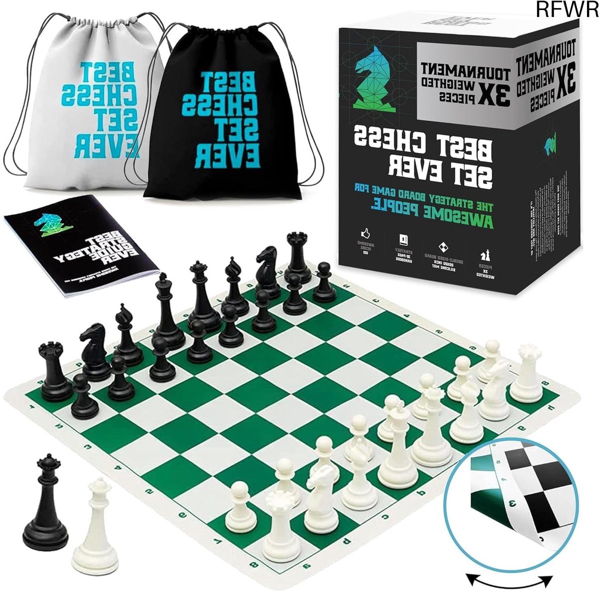  ® Professionele Toernooi Schaakset met Siliconen Bord en Gewogen Staunton Stukken