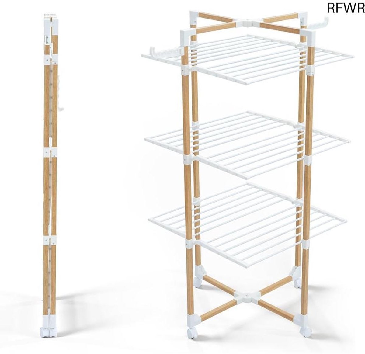  ® Ruimtebesparend Verticaal Droogrek met 3 Niveaus en Wielen voor Binnen en Buiten