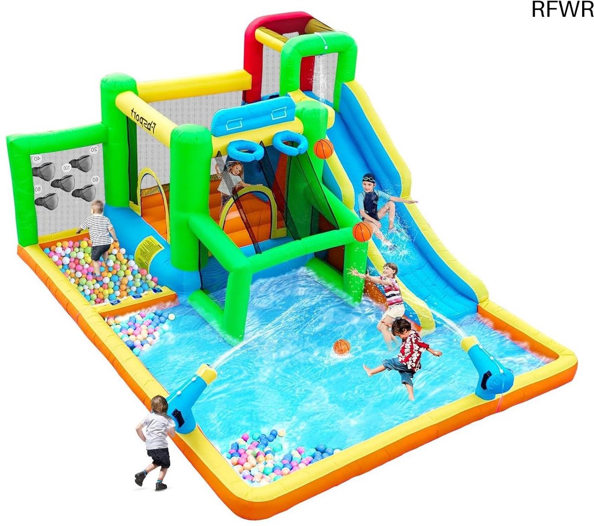  ® Springkasteel met waterglijbaan en klimwand voor kinderen - XXL outdoor en indoor speelplezier
