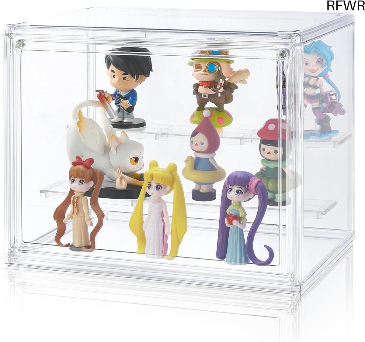  ® Transparante Poppenvitrine met Magnetische Deur - Ruimtebesparende Displaystandaard voor Verzamelobjecten, Miniatuurfiguren en Speelgoed