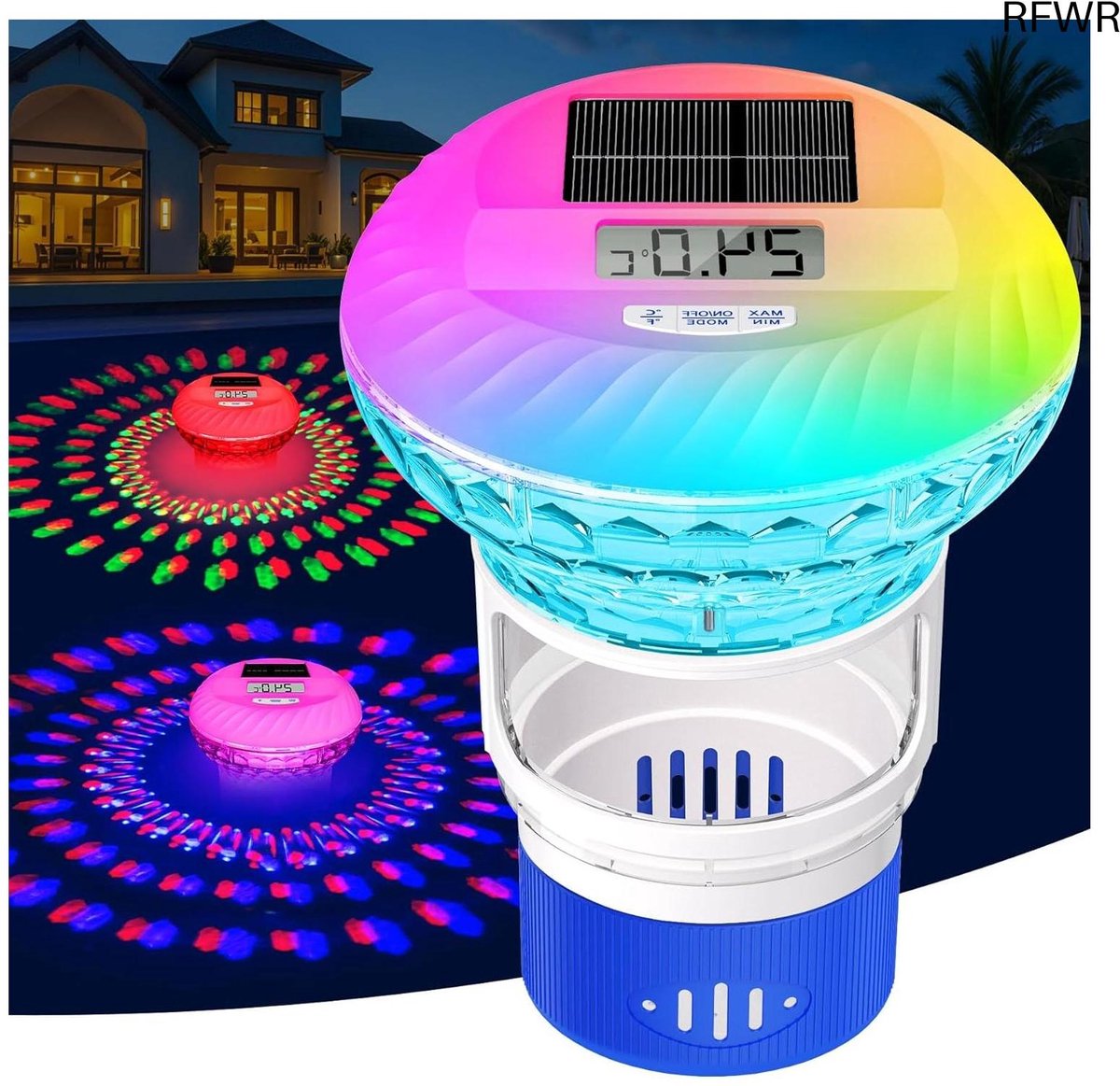  ® Zonne-energie Doseerdrijver voor Zwembad met Kleurrijke Lichten en Knopbediening
