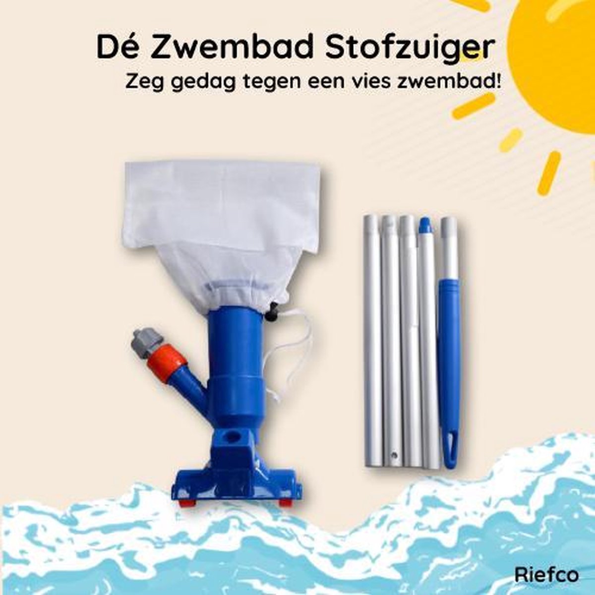 Riefco - Zwembadstofzuiger blauw  - COMPLEET - Jet Vac - Inclusief Telescoopstang - Zwembadreiniging - Zwembadonderhoud - Bodemzuiger - Jacuzzi stofzuiger - Zwembad stofzuiger