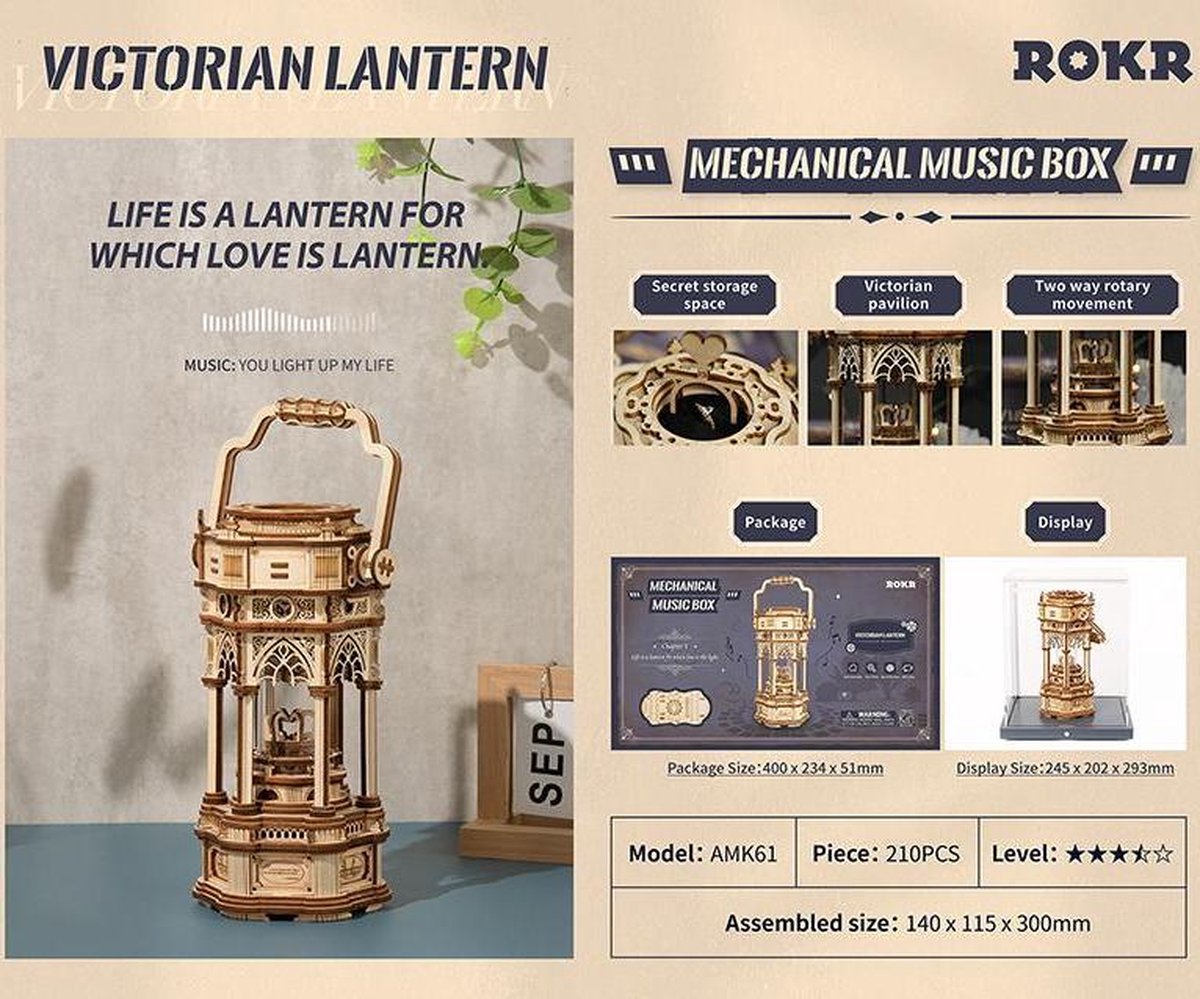 Victorian Lantern Mechanical Music Box bouwpakket (AMK61)