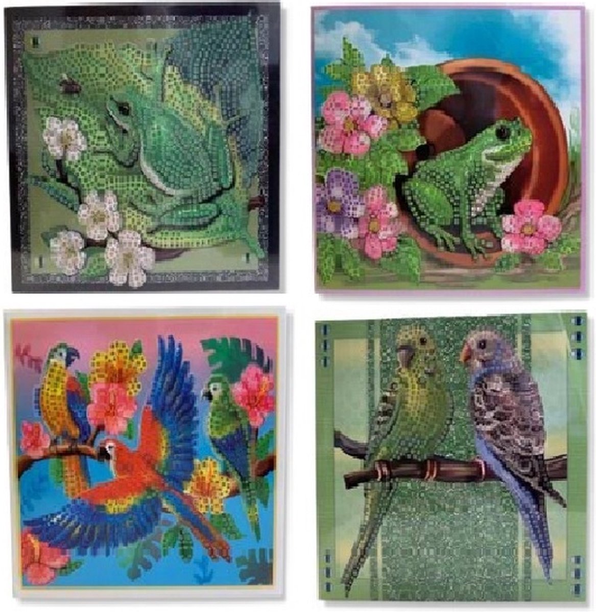 Cards & Crafts - Diamond Painting kaarten - Wenskaarten Set van 4 dieren kaarten - Hobbypakket - volledig Diamond painting pakket