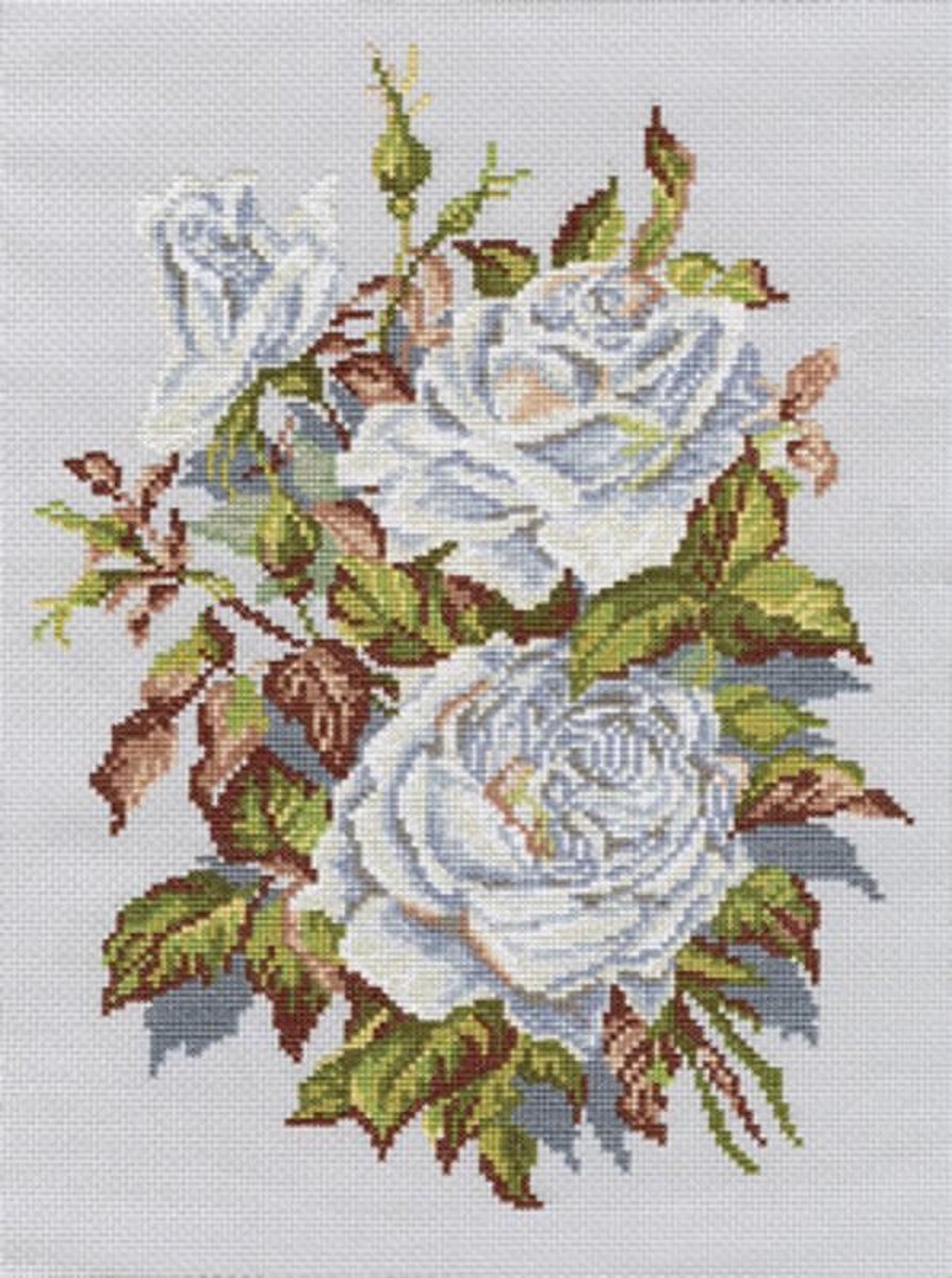 Borduurpakket RTO - WHITE ROSES - WITTE ROZEN - telpatroon om te borduren