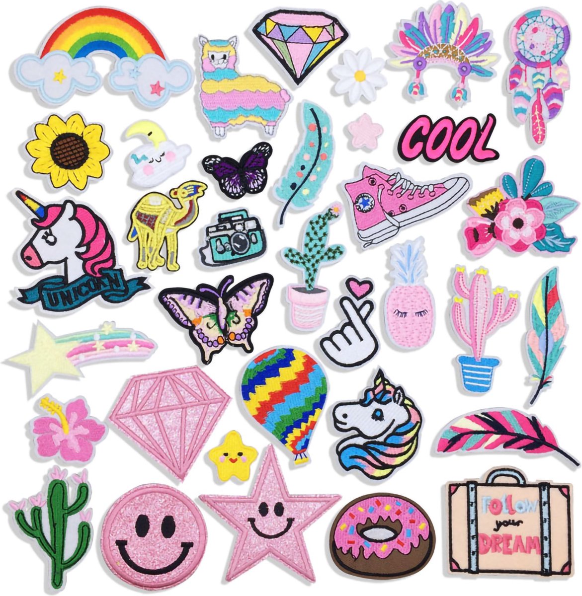 Kledingpatches uit Pink Collectie 35 delige set - Kleding Patchs - Patches - Strijk Embleem - stof & strijk applicatie - Versiering Voor Kleding