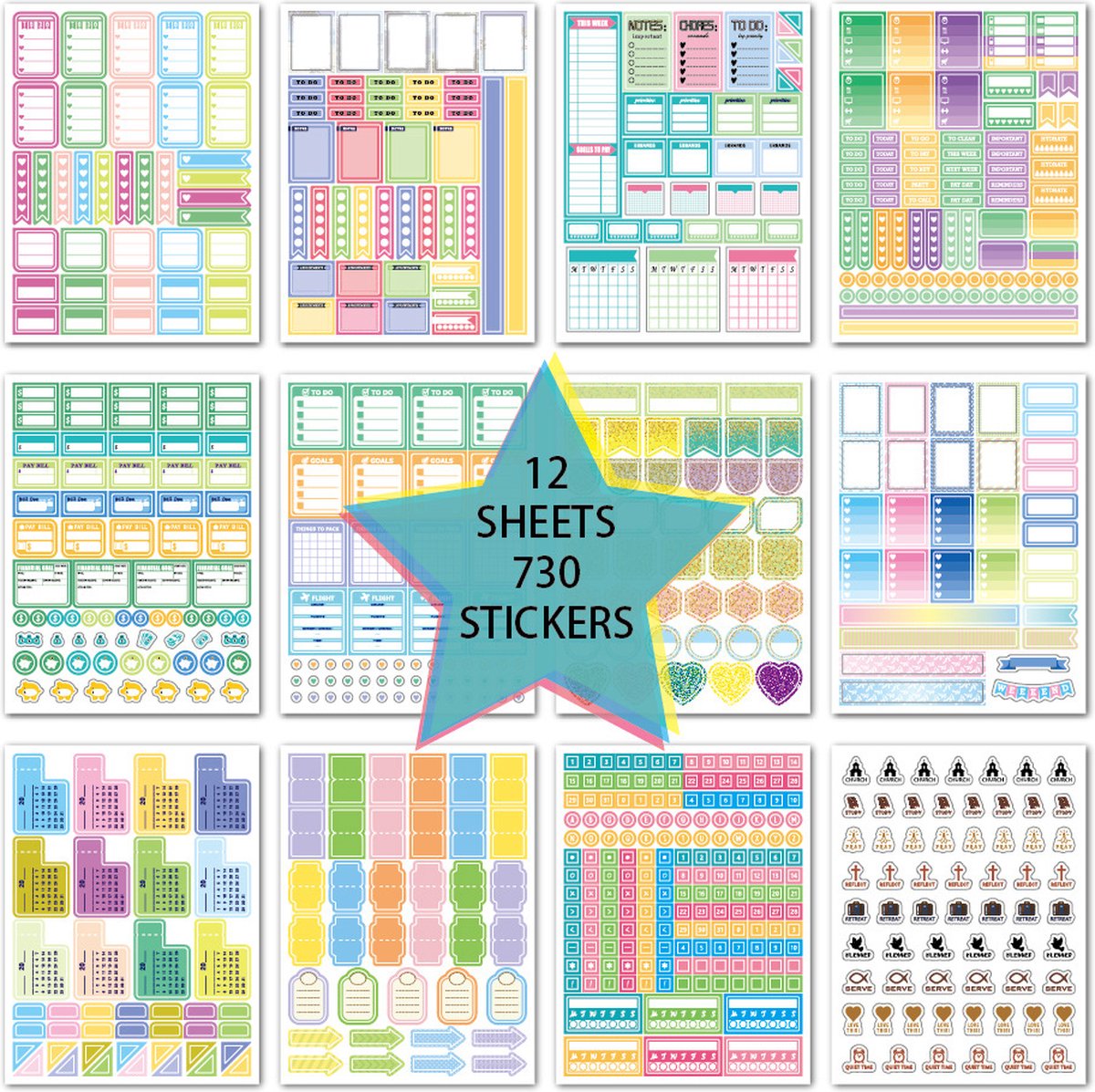 Rainbecom - Planner Stickers voor Agenda - Bullet Journal Stickers - 730 Stickers