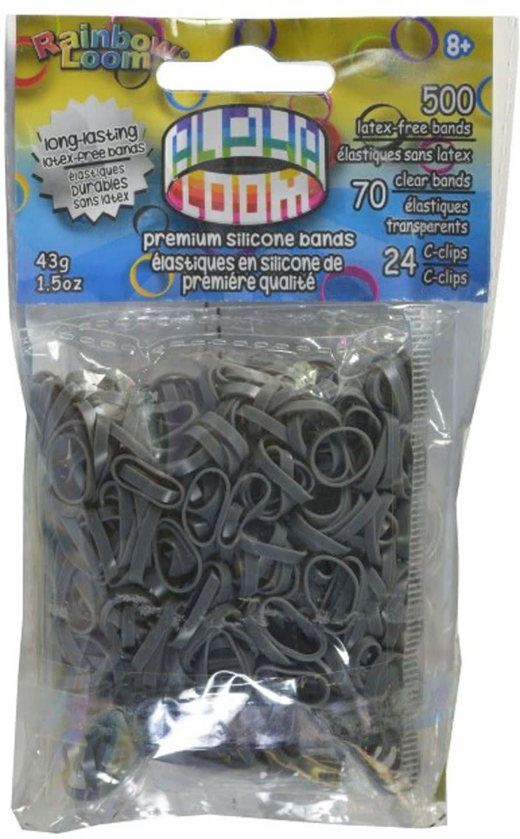   Alpha bandjes Grijs (500 grijs + 70 transparant) & 24 C-Clips)