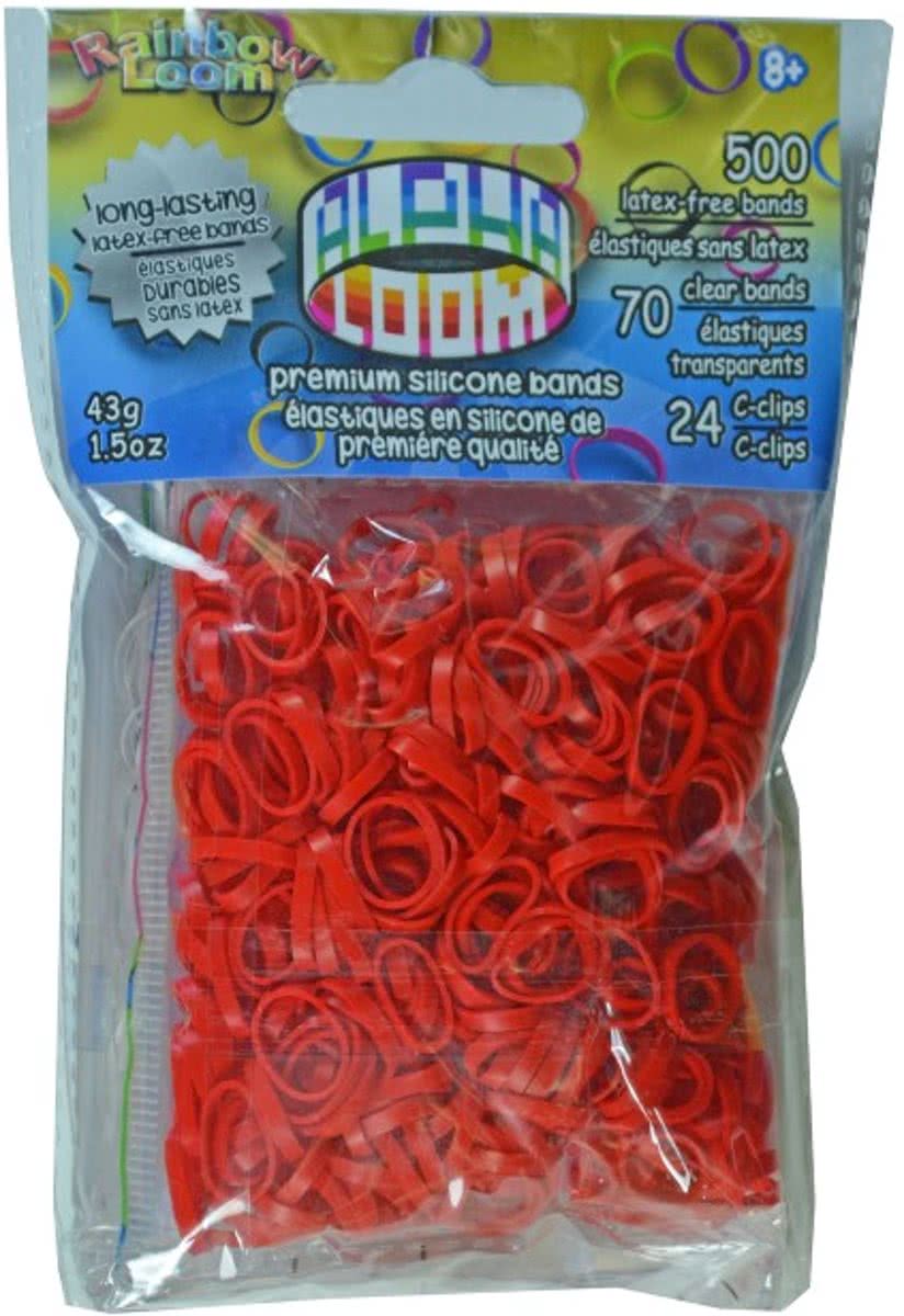 Rainbow Loom Alpha bandjes Rood (500 rood + 70 transparant) & 24 C-Clips)