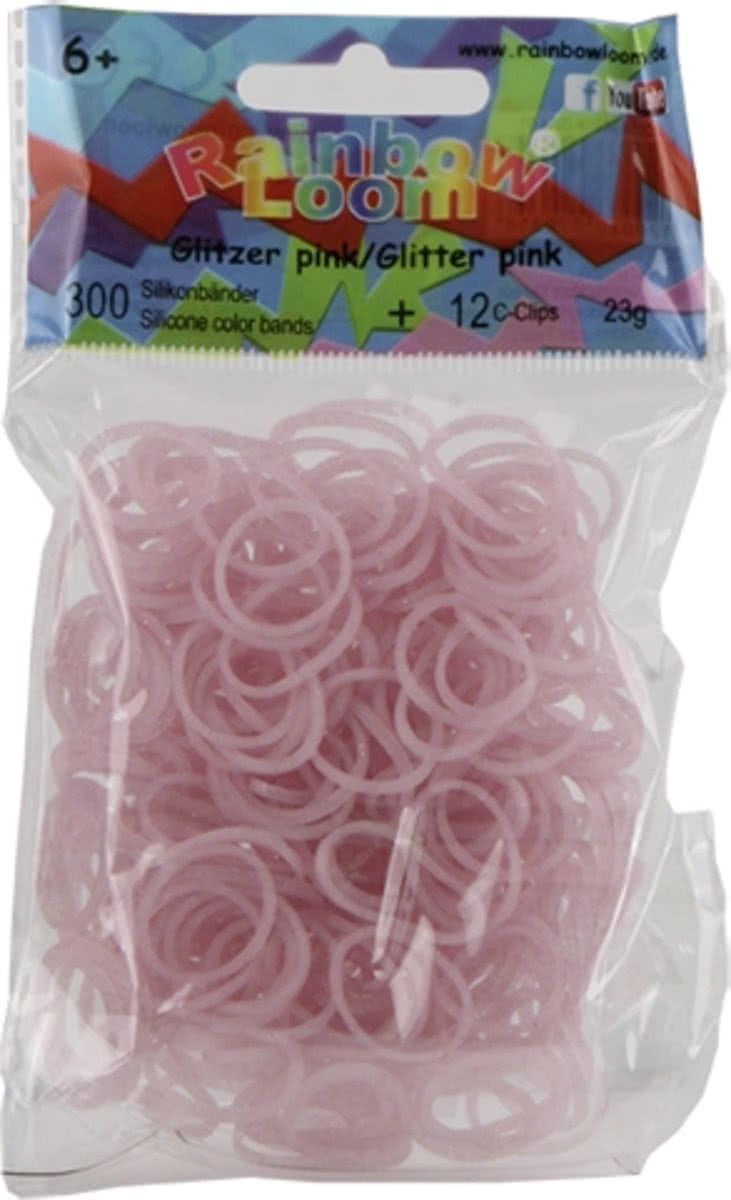   Glitter Roze - Loom Elastiekjes - 300 stuks met 12 clips