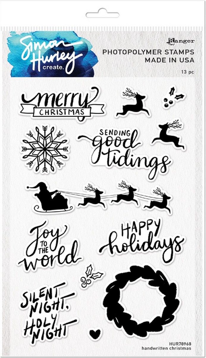 Simon Hurley create. Clear Stempel - Handgeschreven kerst - 13 stuks