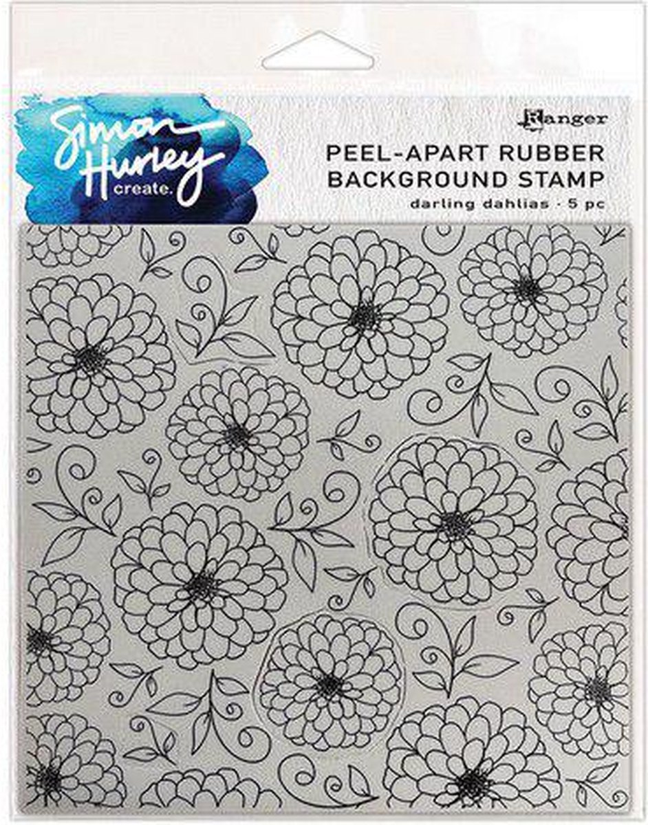 Ranger SH Cling Rubber Background Stamp 6x6 Darling Dahlias HUR80626 Simon Hurley (04-23)