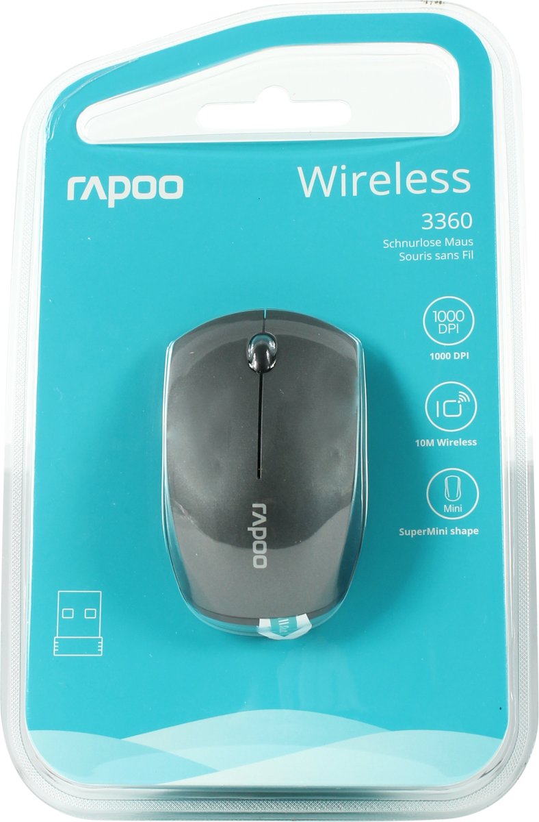 Rapoo 3360 mini muis Draadloos Optisch 1000 DPI Links & Rechtshandig Grijs