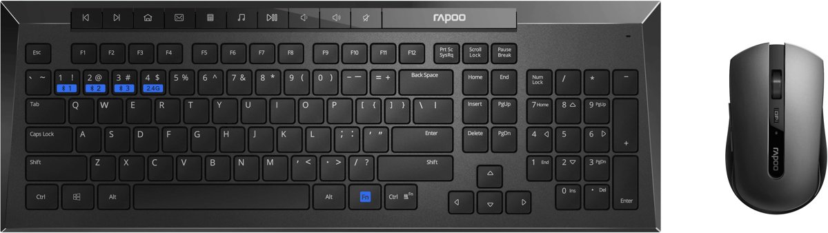 Rapoo 8200M Draadloos Multi-mode Toetsenbord & Muis - 2,4GHz & Bluetooth 4.0/3.0- Morsbestendig - Optical