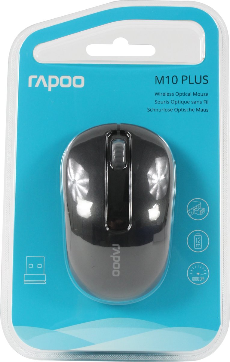 Rapoo M10Plus draadloze muis draadloos Optisch 1000 DPI Links- rechtshandig Zwart