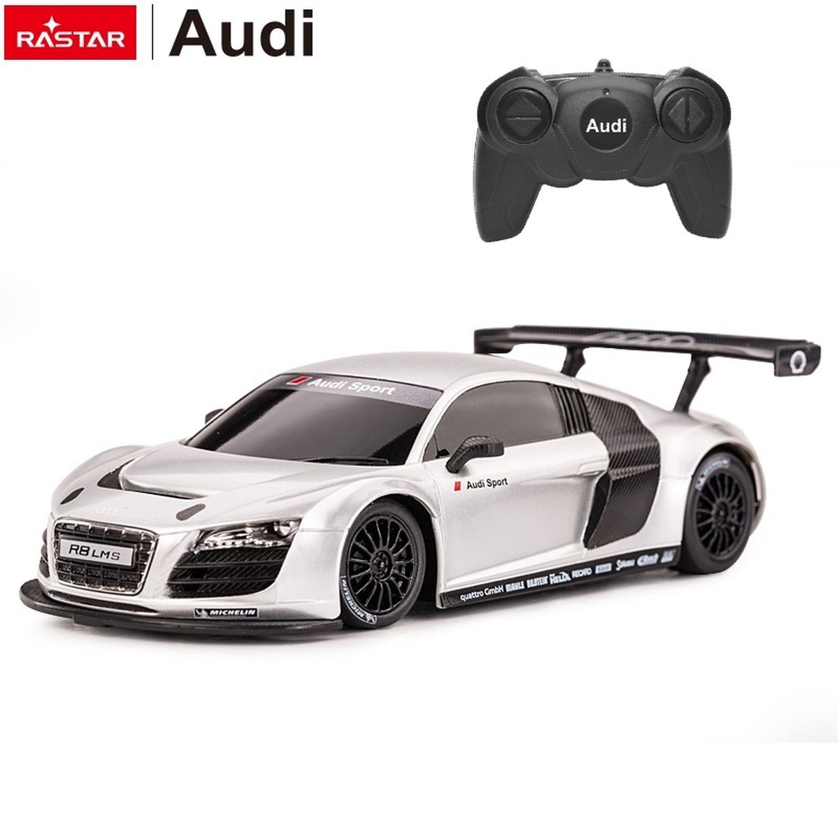 Audi R8 LMS (Wit) (20 cm) (Radiografisch Bestuurbaar / Remote Control) 1/24 Rastar - Modelauto - Schaalmodel - Miniatuurauto