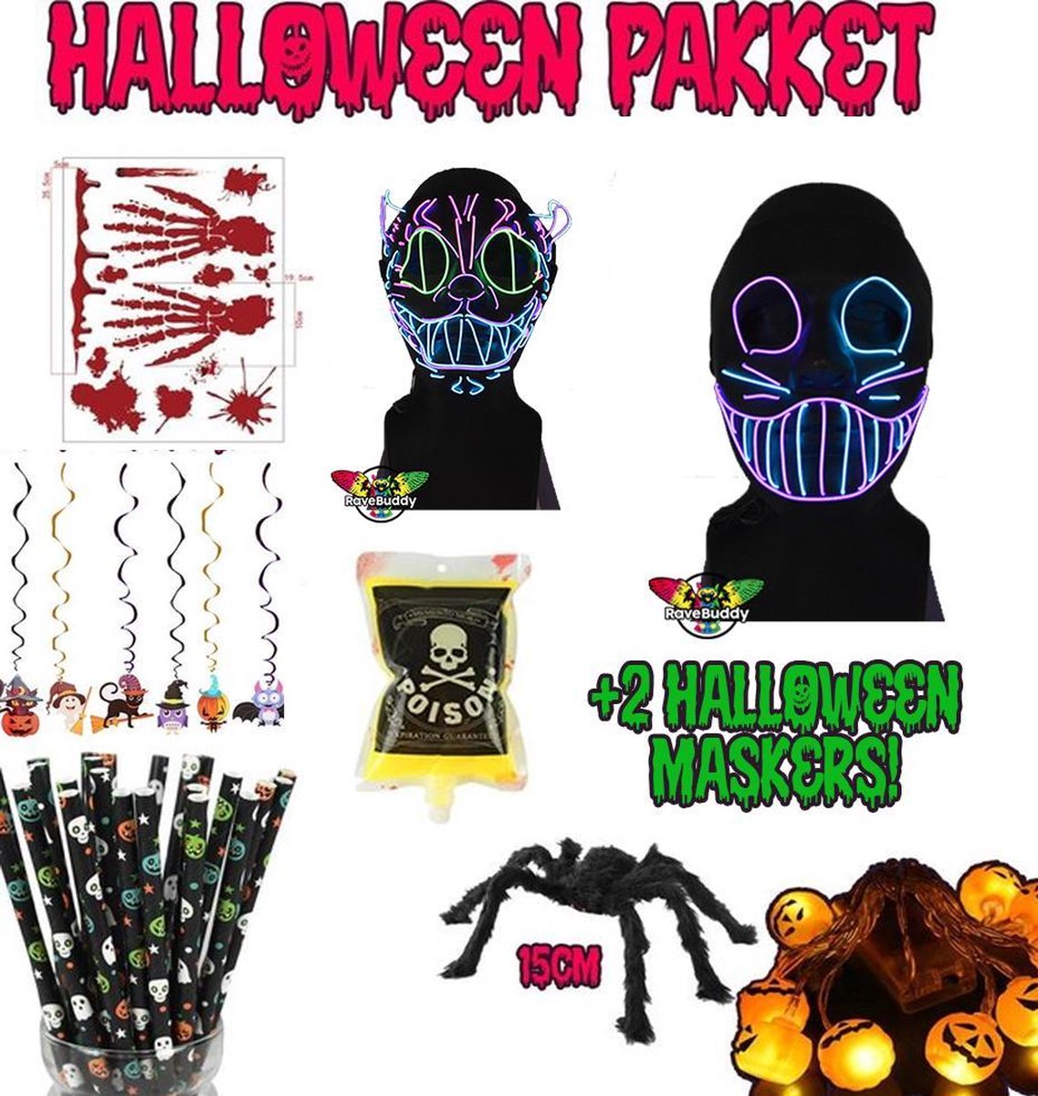 Halloween party pakket met 2x LED verlichten halloween maskers!