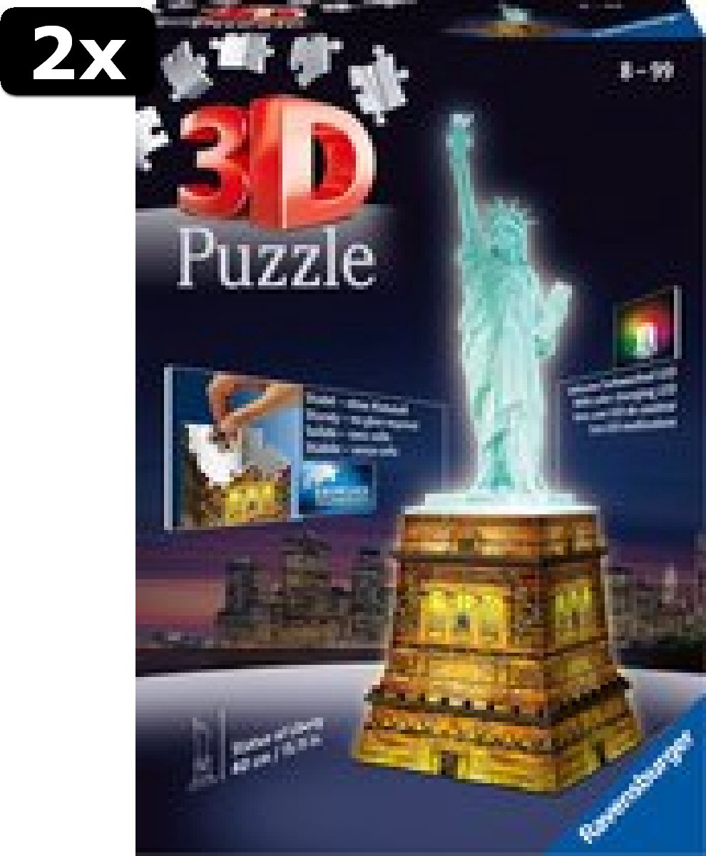 2x Ravensburger Statue of Liberty Night Edition- 3D puzzel gebouw - 108 stukjes