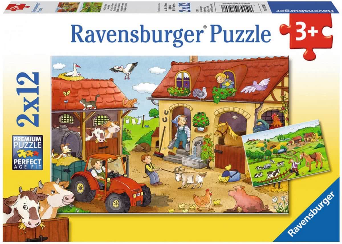 Drukte op de boerderij - Kinderpuzzel - 12 Stukjes