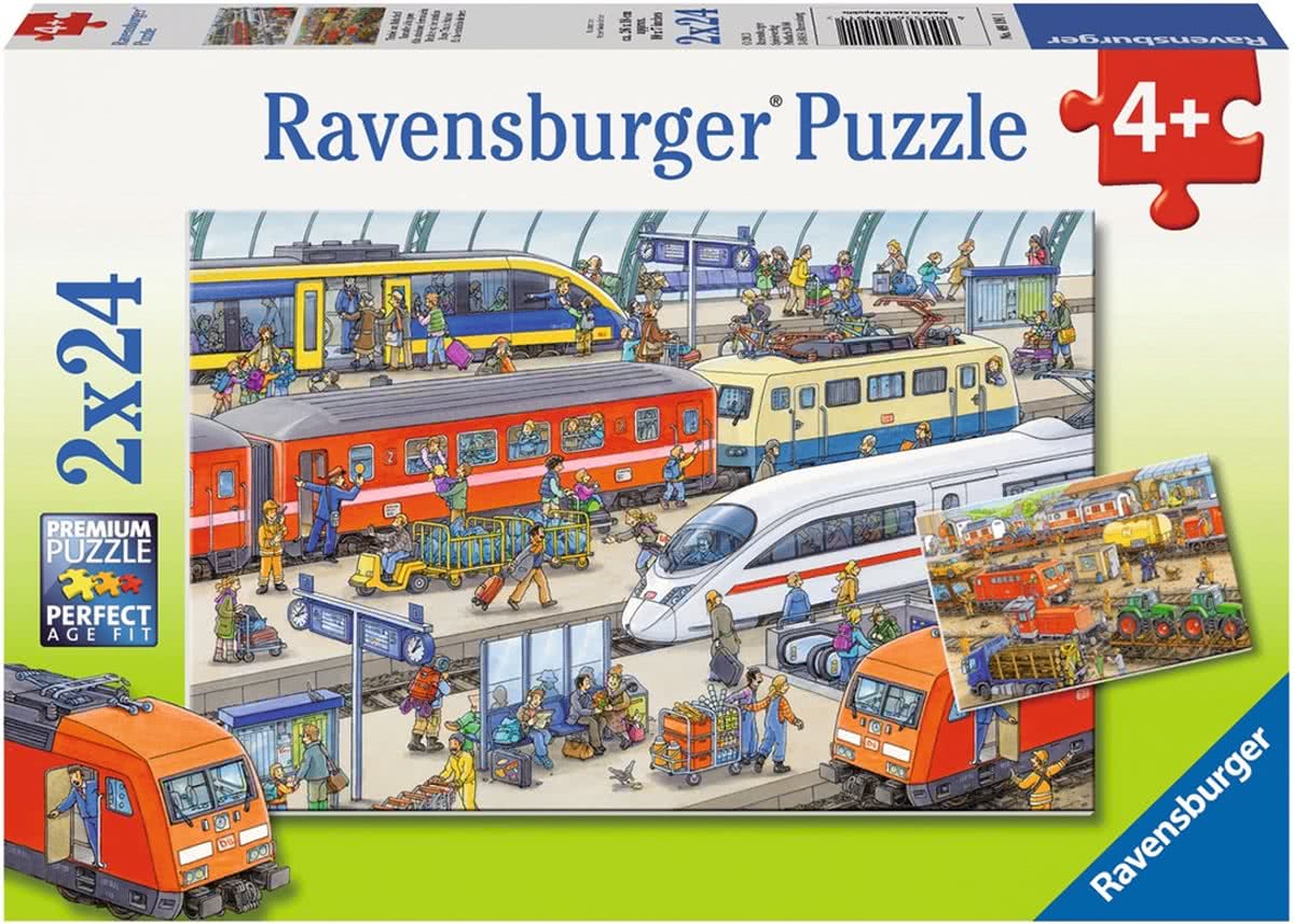 Drukte op het station - Kinderpuzzel - 2x 24 Stukjes