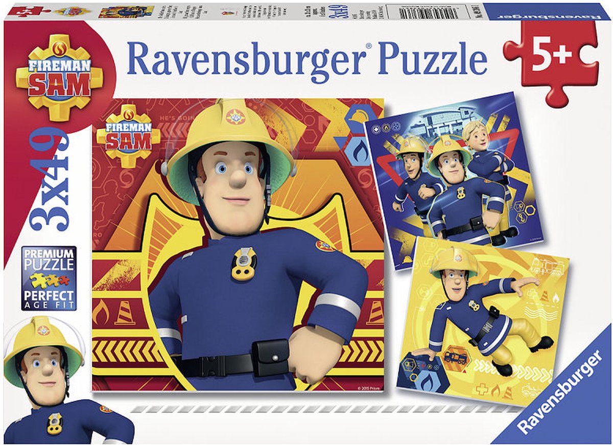 Puzzel 3x49 stukjes Brandweerman Sam: Bij gevaar Sam roepen