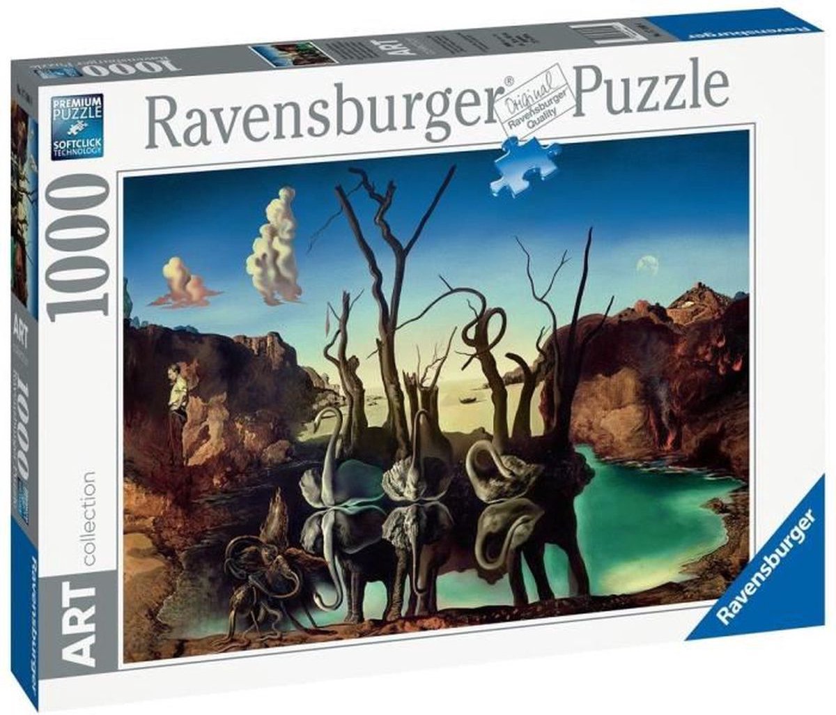   - Kunstpuzzel van 1000 stukjes voor het verzamelen - Zwanen die in olifanten reflecteren / Salvador Dali