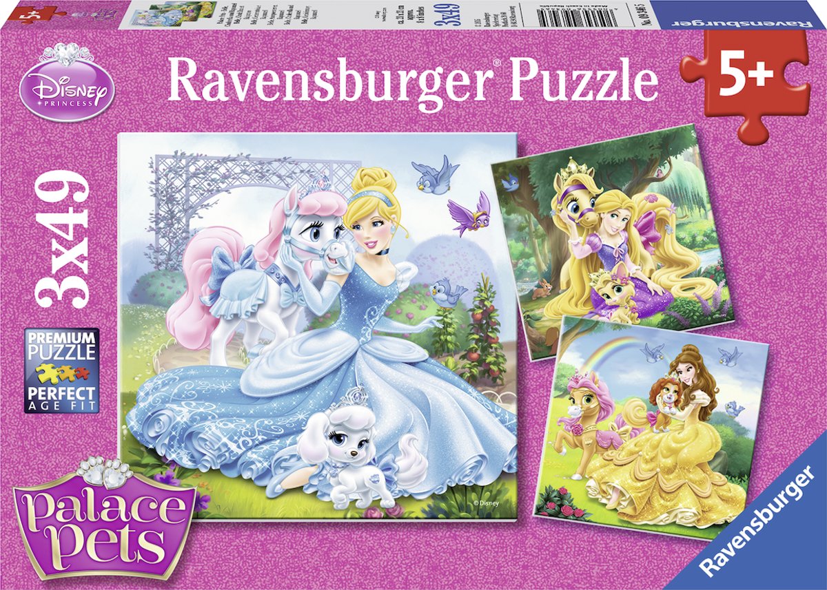   Disney Princess Belle, Assepoester, Rapunzel - Drie puzzels van 49 stukjes