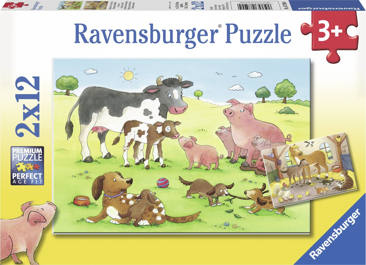   Gelukkige dierenfamilies- Twee puzzels van 12 stukjes - kinderpuzzel