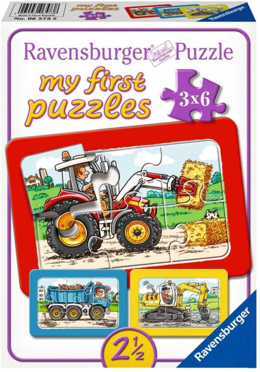   Graafmachine, tractor en kiepauto- My First puzzels -3x6 stukjes - kinderpuzzel