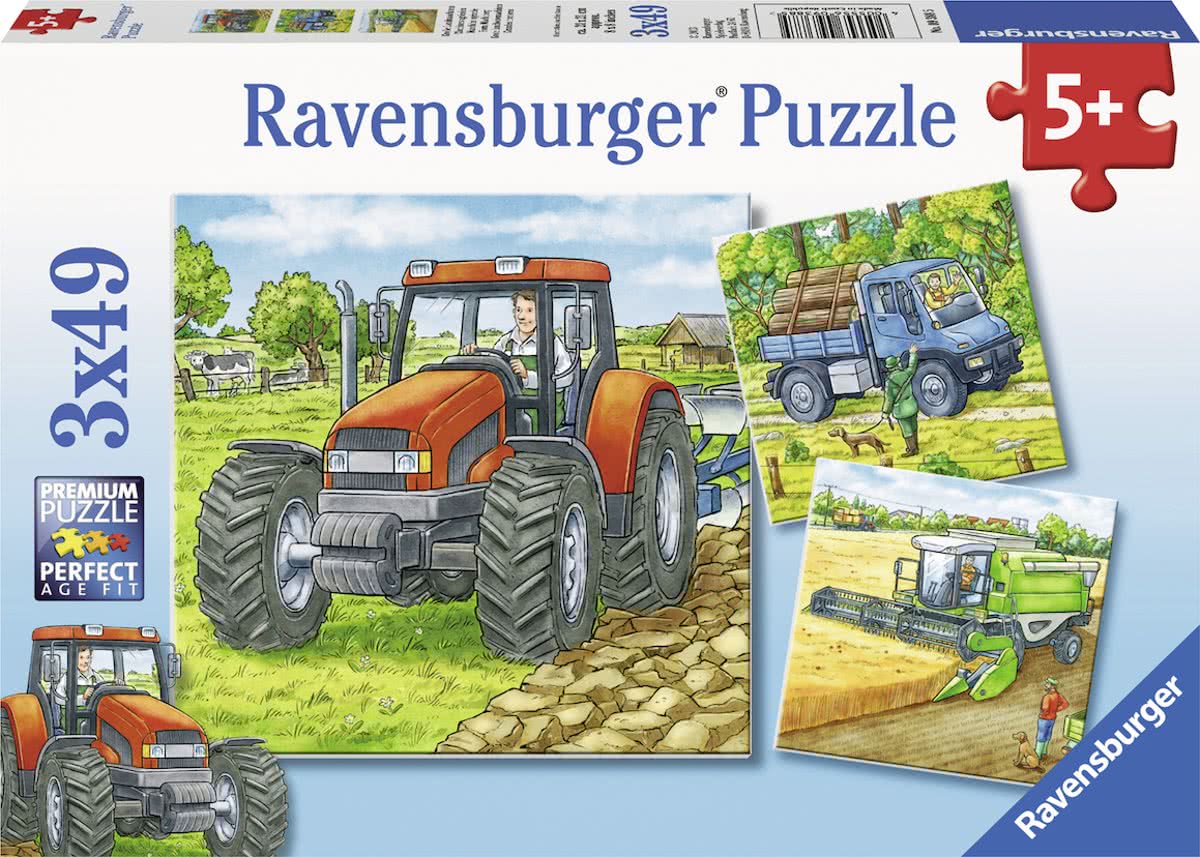   Grote landbouwmachines - Drie puzzels van 49 stukjes