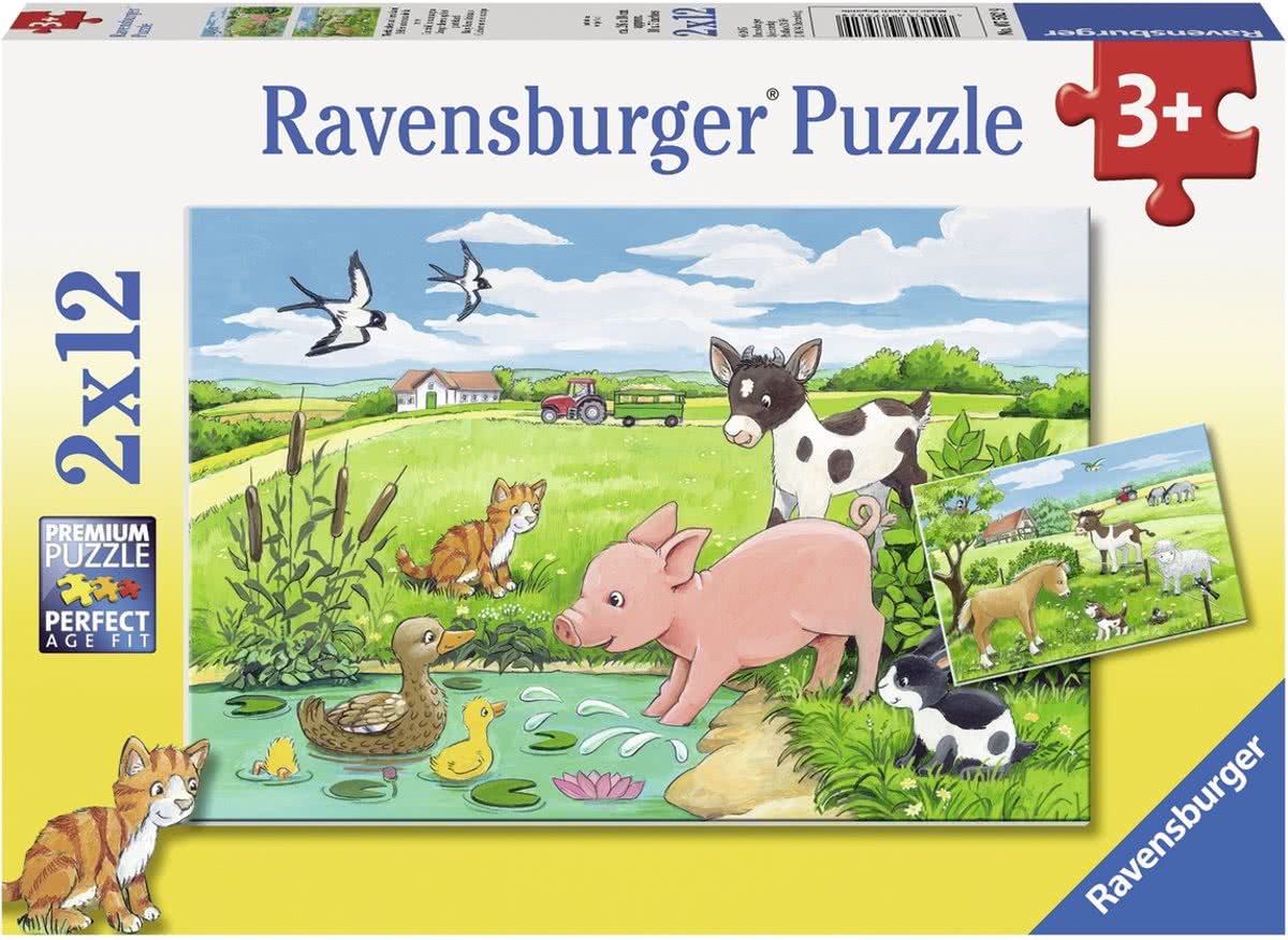   Jonge dieren op het platteland- Twee puzzels van 12 stukjes - kinderpuzzel