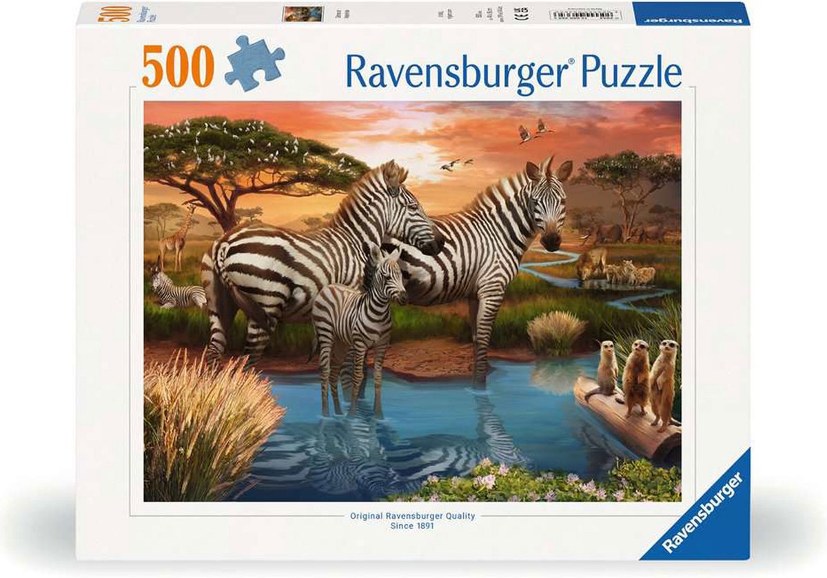   Legpuzzel Zebras Bij de Drinkplaats, 500 stukjes