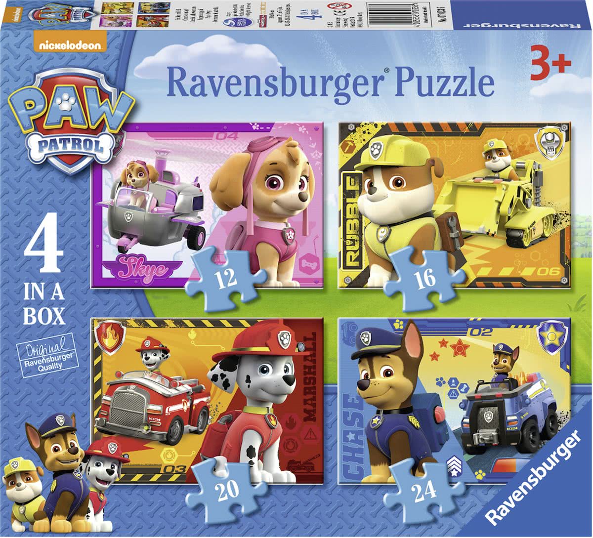   Paw Patrol Puppies op pad Vier puzzels -12+16+20+24 stukjes - kinderpuzzel