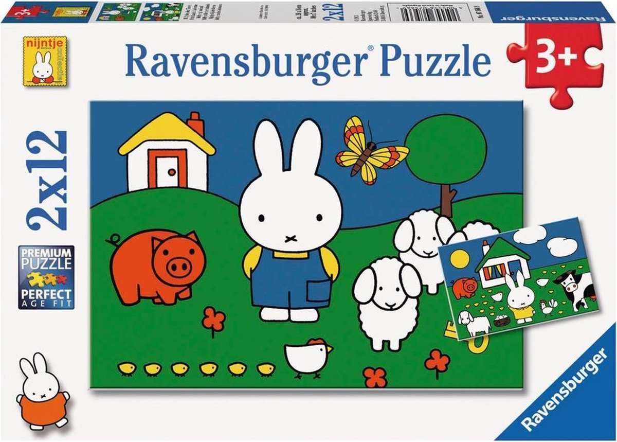 Ravensburger Puzzel Nijntje Bij De Dieren 2x12 Stukjes