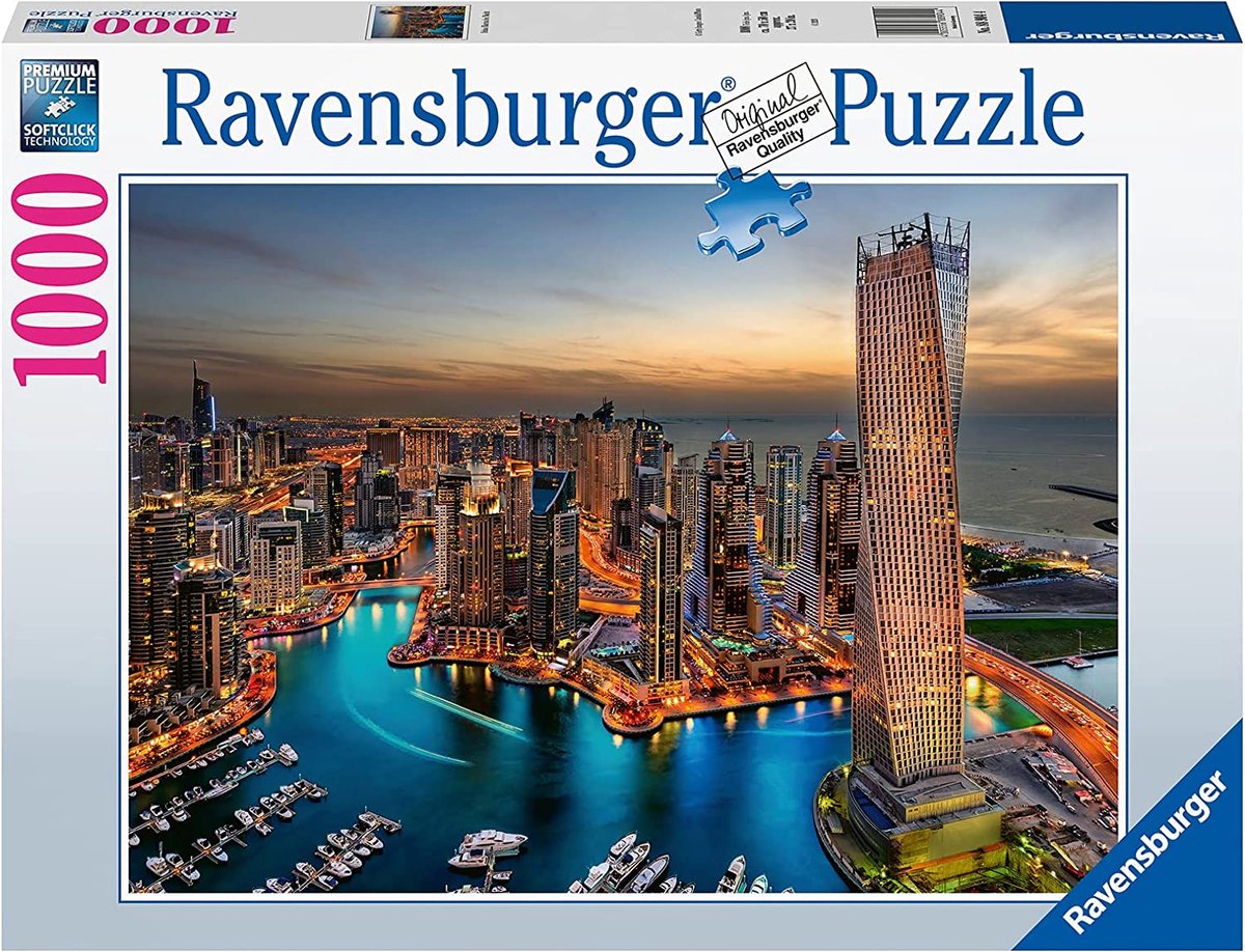 Ravensburger Puzzle Dubai Marina s nachts, puzzle 1000 stukjes speciale editie