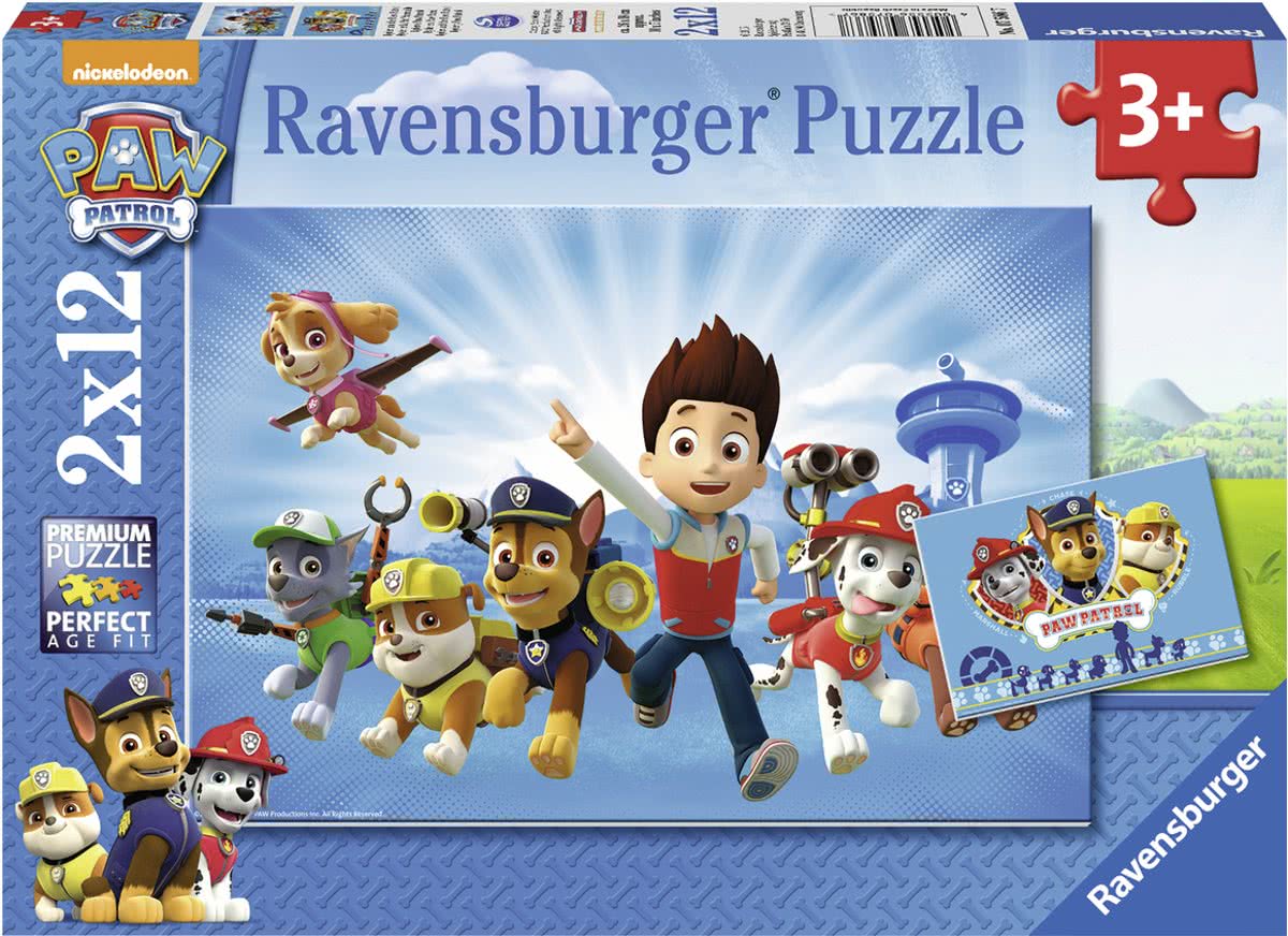   Ryder en Paw Patrol- Twee puzzels van 12 stukjes - kinderpuzzel